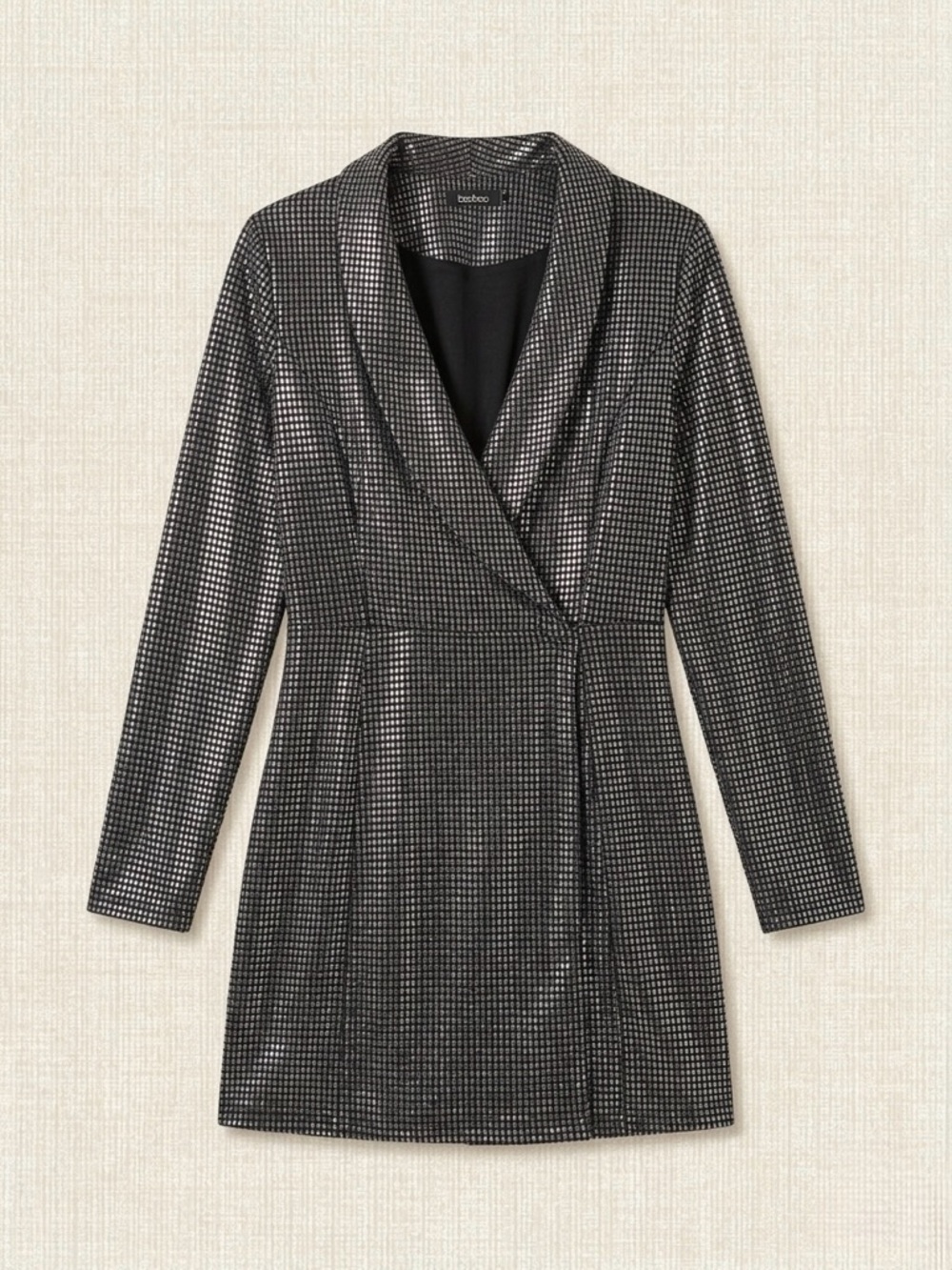 Boohoo Black Silver Metallic Mini Blazer Dress